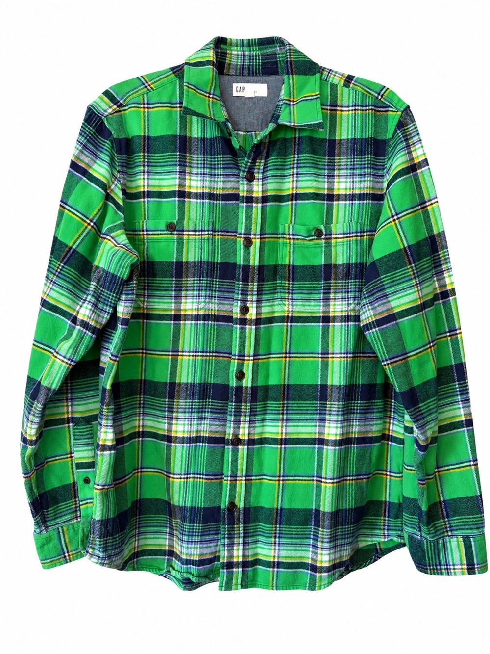 GAP Men's Flannel Shirt button-down green navy plaid size L